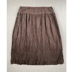 Vintage Talbots Skirt 18W Brown Pure Silk Crinkle Sequin Beaded Fairycore Grunge